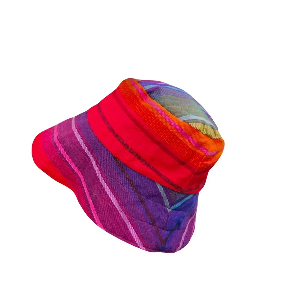 Multicolor Artisan Handwoven Cotton Bucket Hat Boho Festival Sun Hat Wide Brim‎